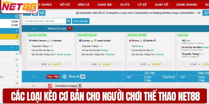 Các loại kèo cơ bản cho người chơi thể thao NET88