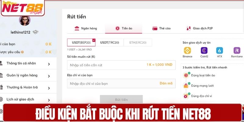 Điều kiện bắt buộc khi rút tiền NET88 
